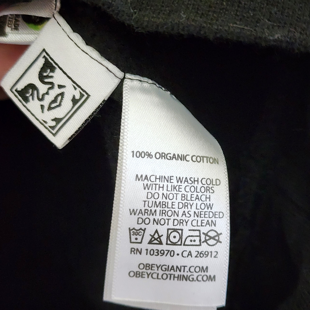 Obey Black Striped Collared Sweatshirt Embroidered Size M Grunge Goth - Picture 7 of 7